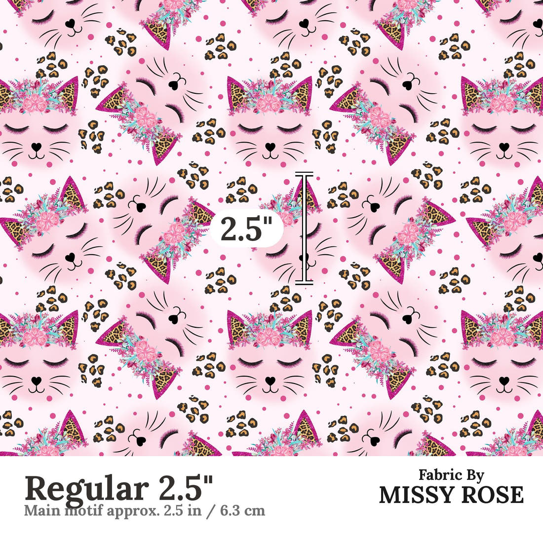 Design 563 Kitty Face Fabric Regular 2.5" - print scale | Fabric by Missy Rose