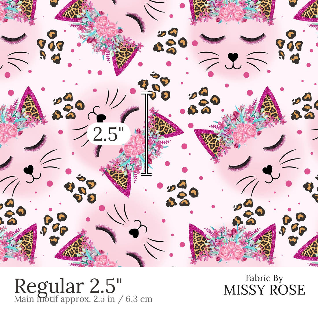 Design 563 Kitty Face Fabric Regular 2.5 inch print scale guide | Fabric by Missy Rose