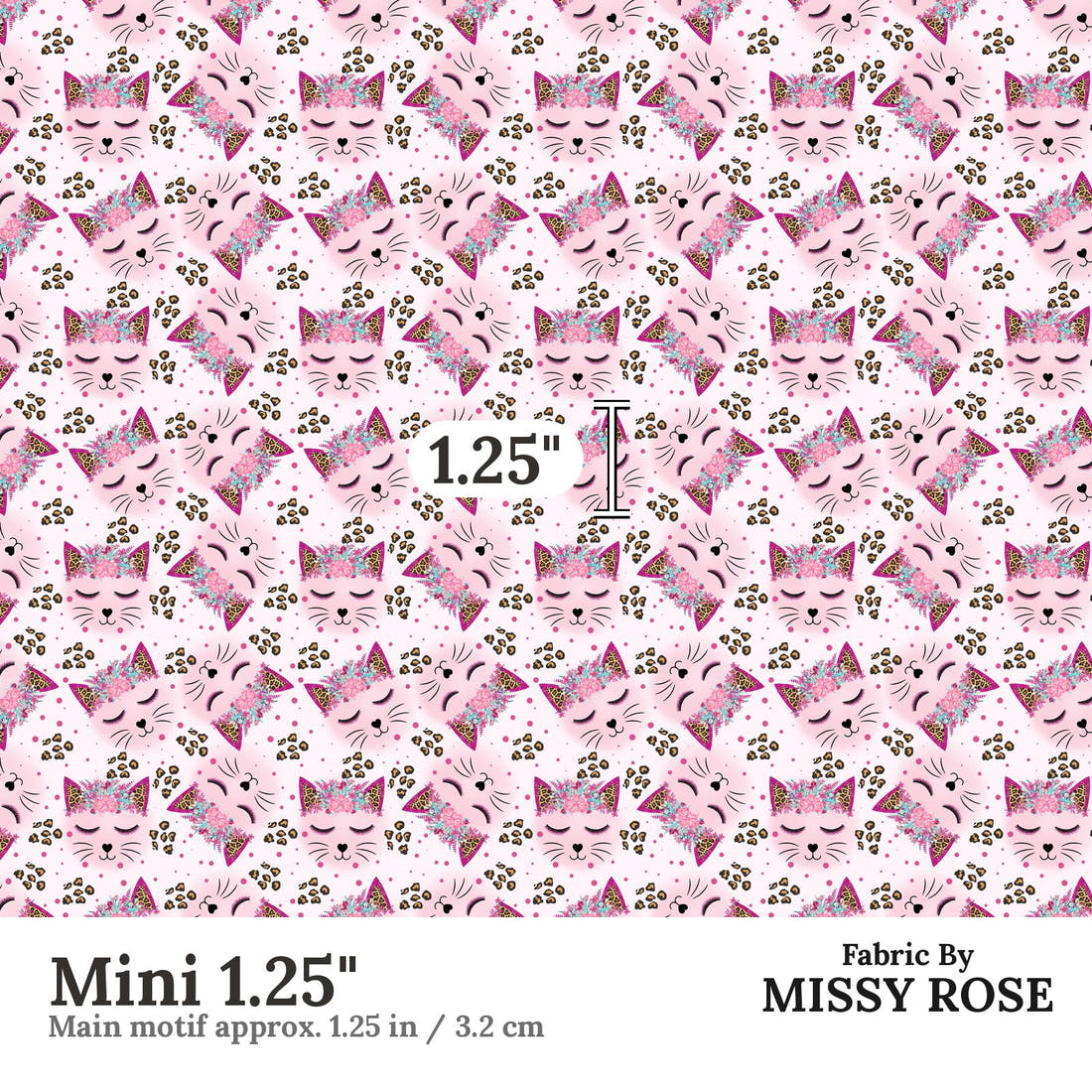 Design 563 Kitty Face Fabric Mini 1.25" - print scale | Fabric by Missy Rose