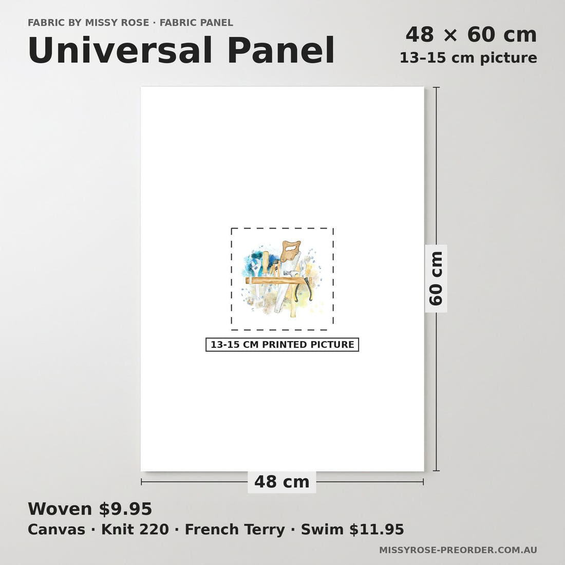 Design 564 Tools Panel universal panel sizing – 13–15 cm printed picture on 48 × 60 cm fabric | Fabric by Missy Rose
