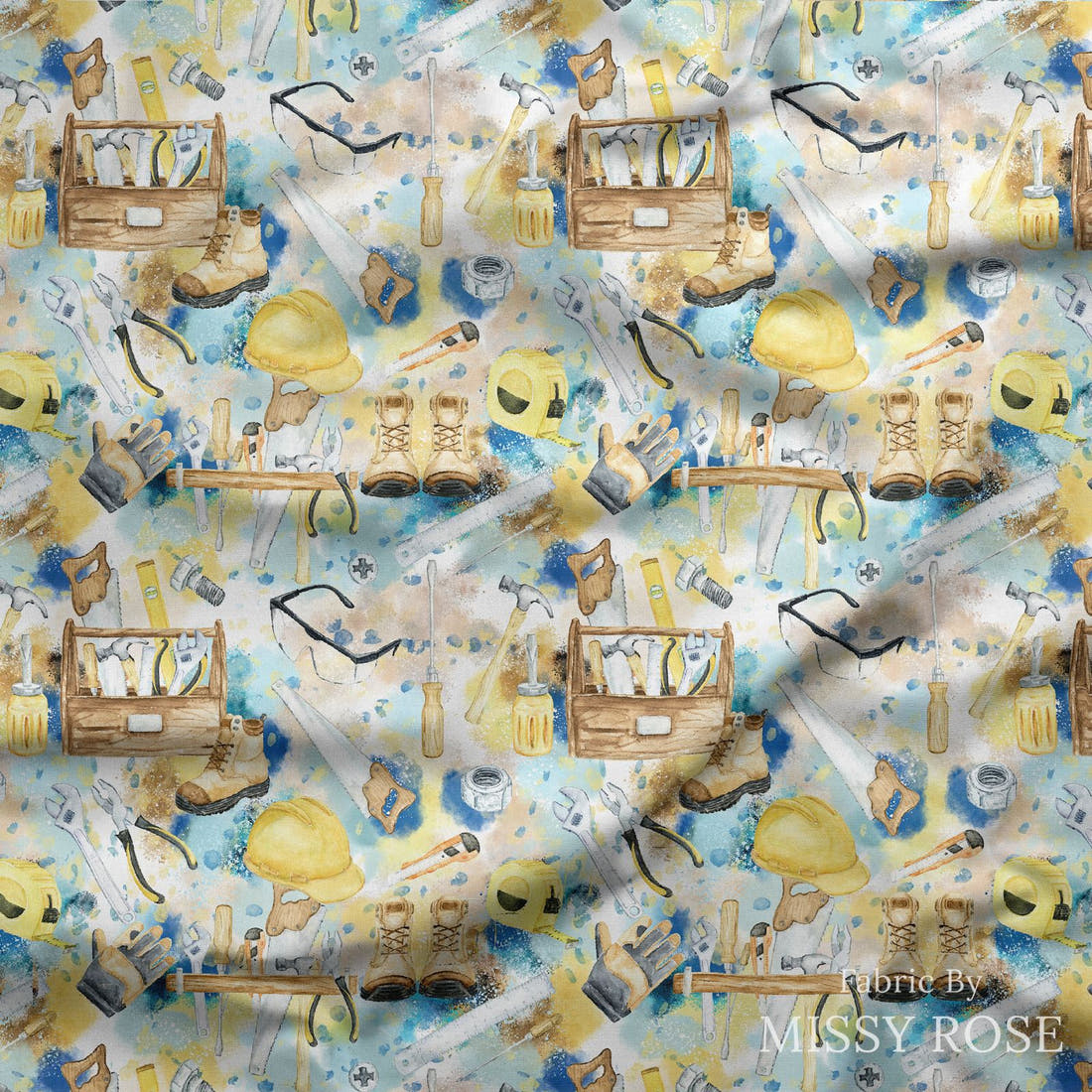 Design 564 Tools Fabric draped fabric mockup – custom printed fabric by the metre | Fabric by Missy Rose