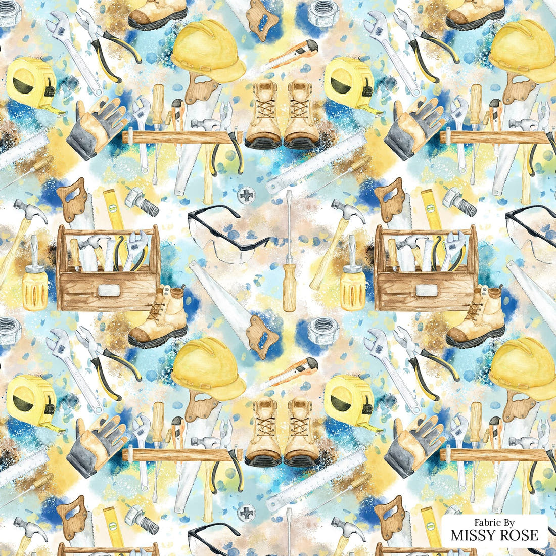 Design 564 Tools Fabric - flat view of the print, zoom in for detail | Fabric by Missy Rose