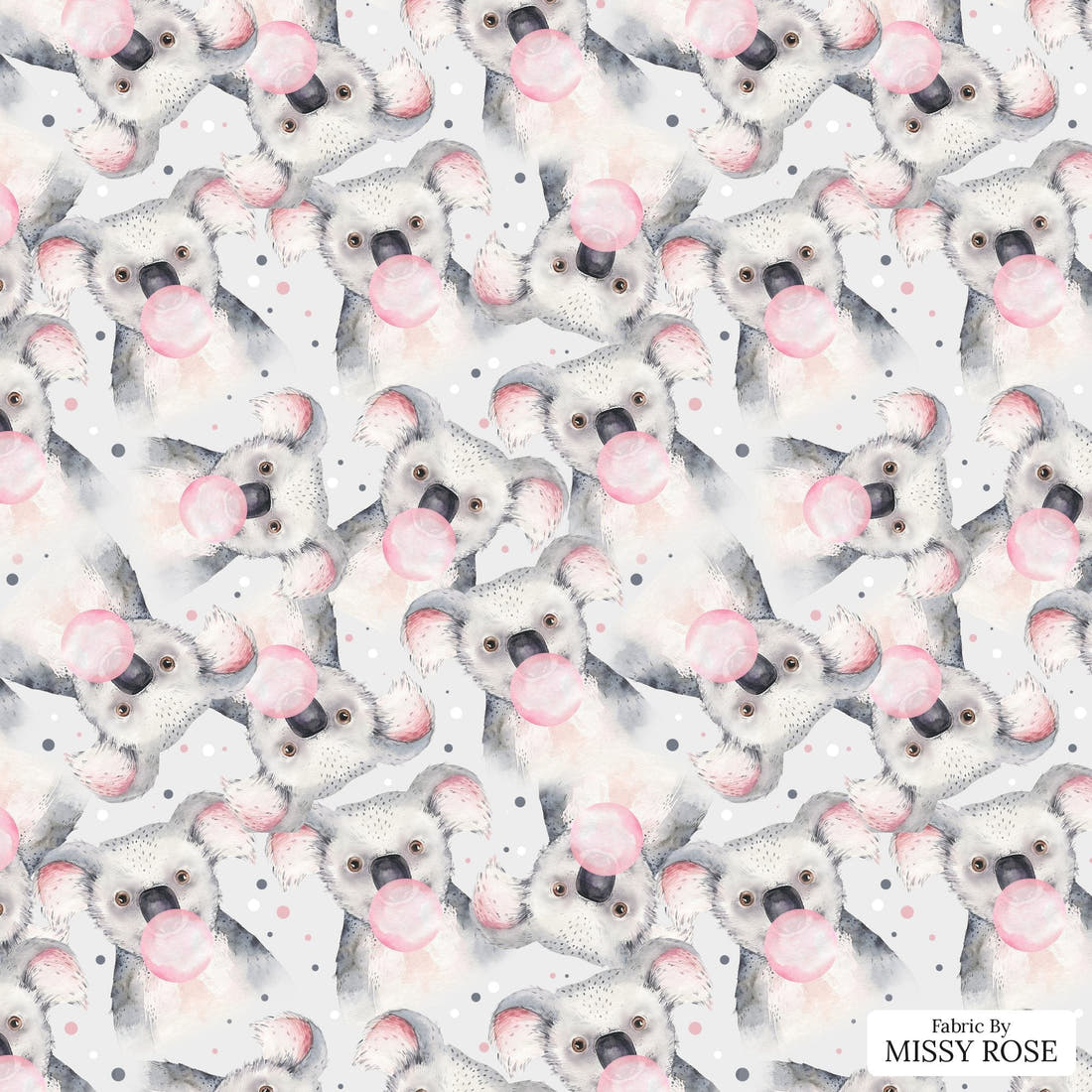 Design 565 Grey Koala Fabric - flat view of the print, zoom in for detail | Fabric by Missy Rose
