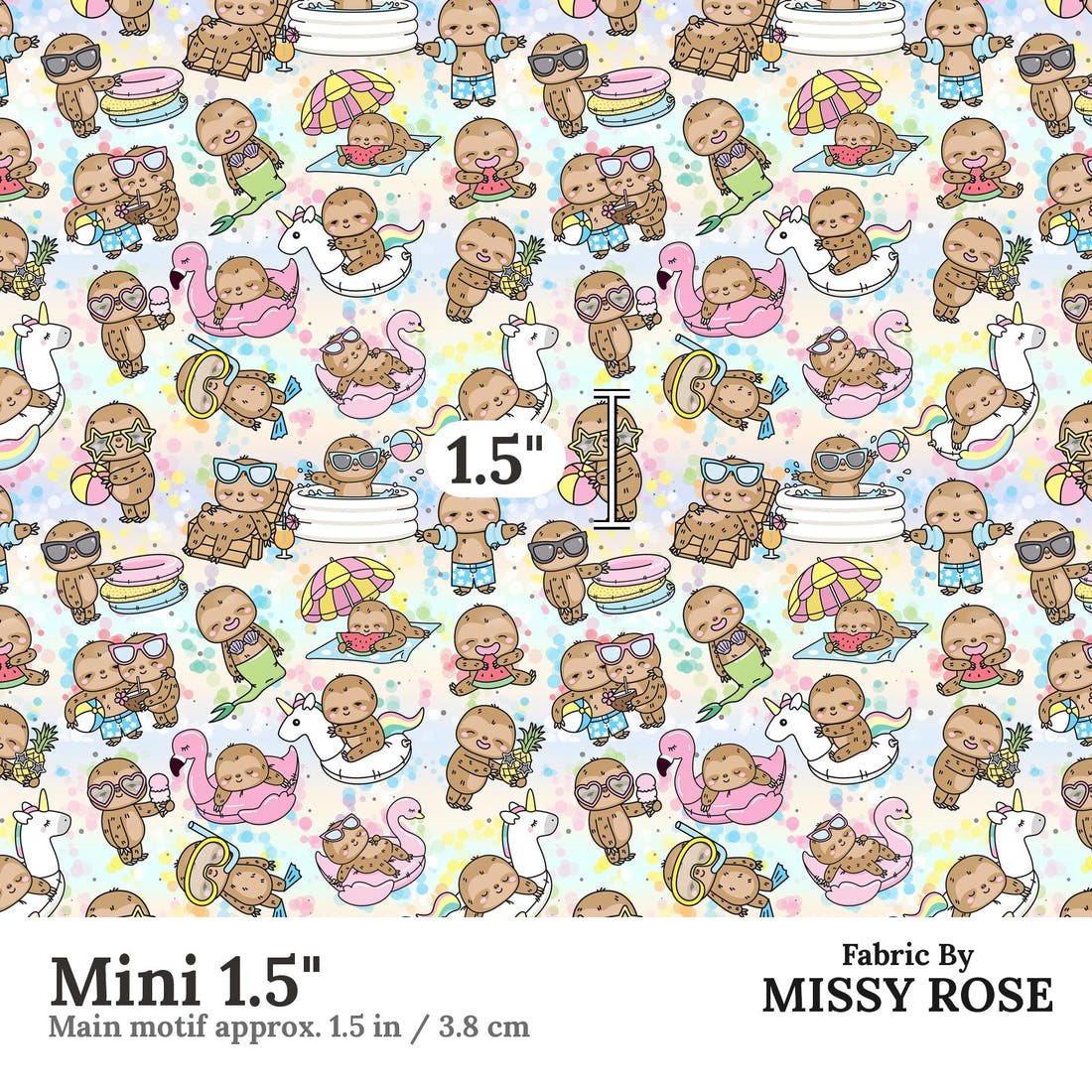 Design 566 Summer Sloths Fabric Mini 1.5" - print scale | Fabric by Missy Rose