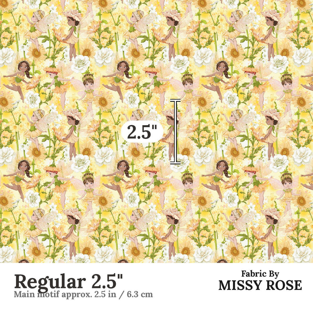Design 567 Yellow Fairies Fabric Regular 2.5" - print scale | Fabric by Missy Rose