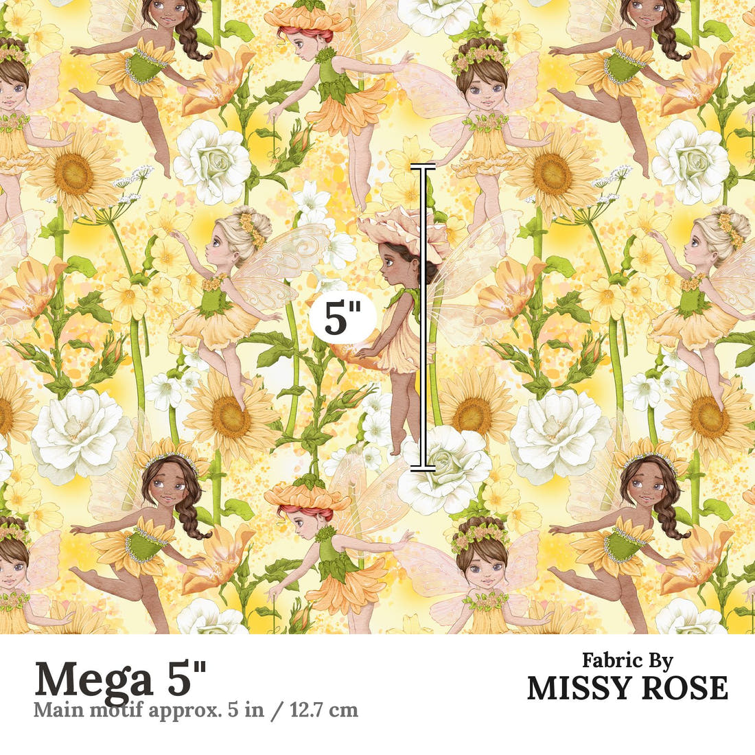 Design 567 Yellow Fairies Fabric Mega 5" - print scale | Fabric by Missy Rose