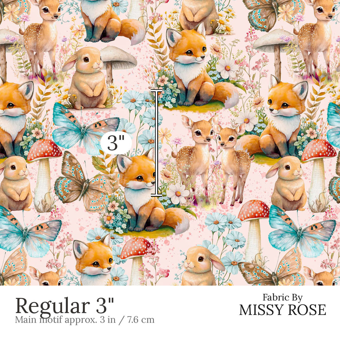 Design 568 Whimsical Woodlands Fabric Regular 3 inch print scale guide | Fabric by Missy Rose
