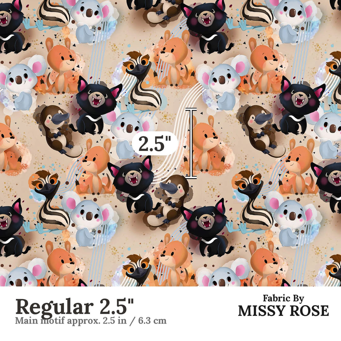 Design 569 Neutral Aussie Animals Fabric Regular 2.5" - print scale | Fabric by Missy Rose