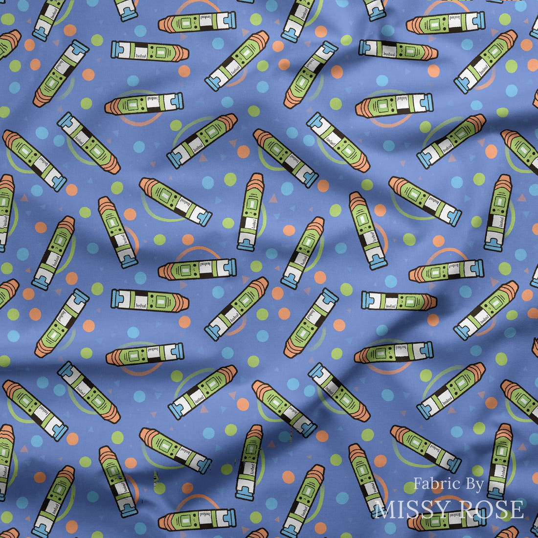 Design 57 Green Epi Pen Fabric draped fabric mockup – custom printed fabric by the metre | Fabric by Missy Rose