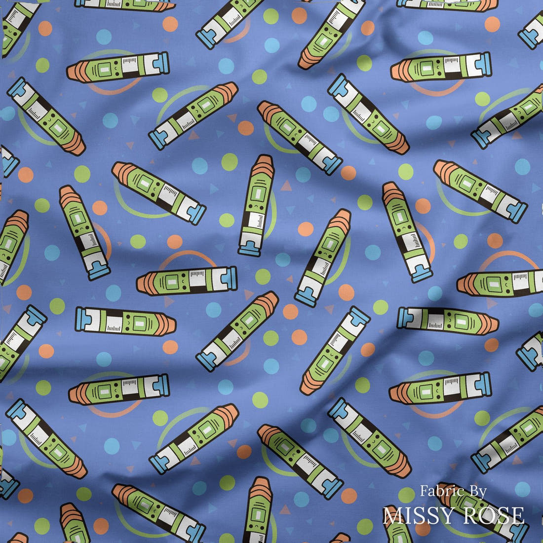 Design 57 Green Epi Pen Fabric draped fabric mockup – custom printed fabric by the metre | Fabric by Missy Rose