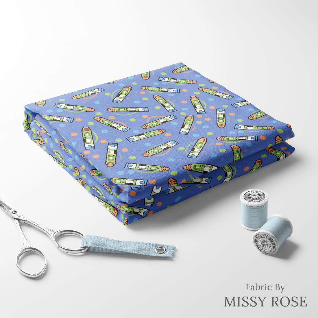 Design 57 Green Epi Pen Fabric folded fabric stack with matching thread – pre-order fabric Australia | Fabric by Missy Rose
