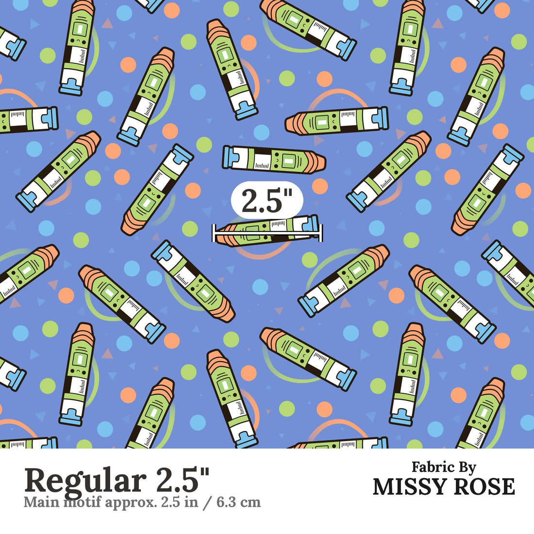 Design 57 Green Epi Pen Fabric Regular 2.5" - print scale | Fabric by Missy Rose