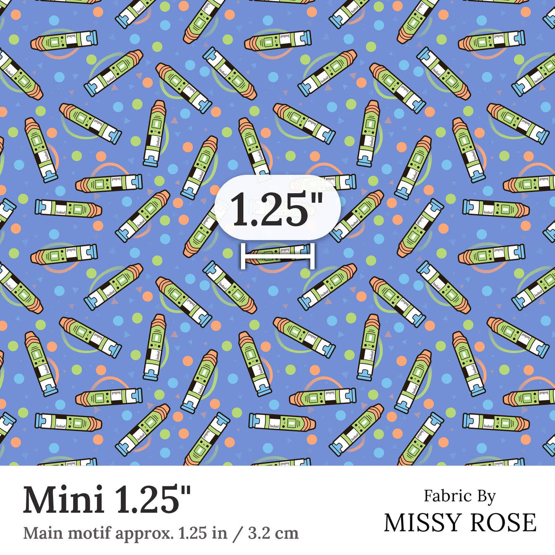 Design 57 Green Epi Pen Fabric Mini 1.25 inch print scale guide | Fabric by Missy Rose