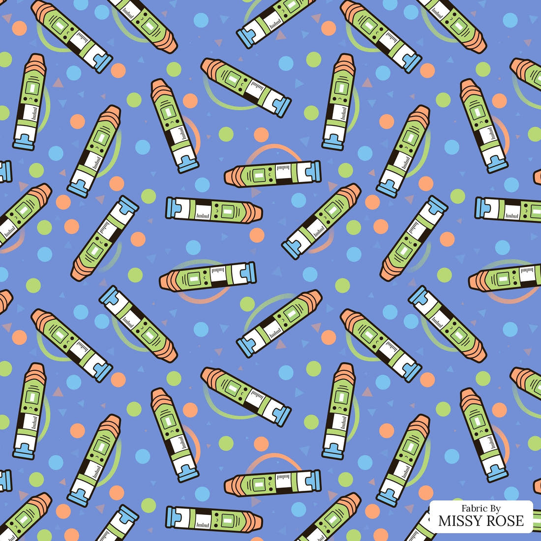 Design 57 Green Epi Pen Fabric - flat view of the print, zoom in for detail | Fabric by Missy Rose
