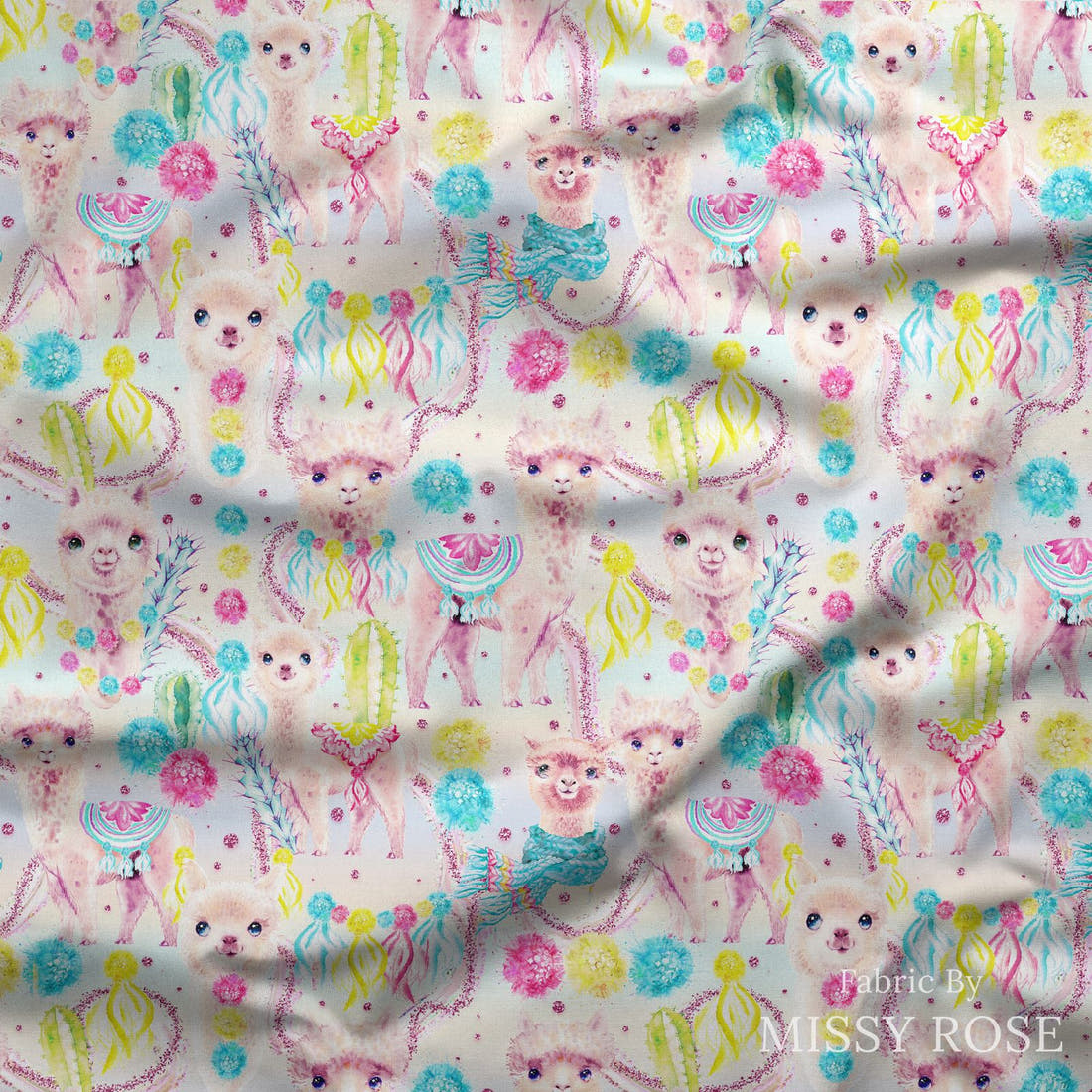Design 570 Pastel Alpaca Fabric draped fabric mockup – custom printed fabric by the metre | Fabric by Missy Rose