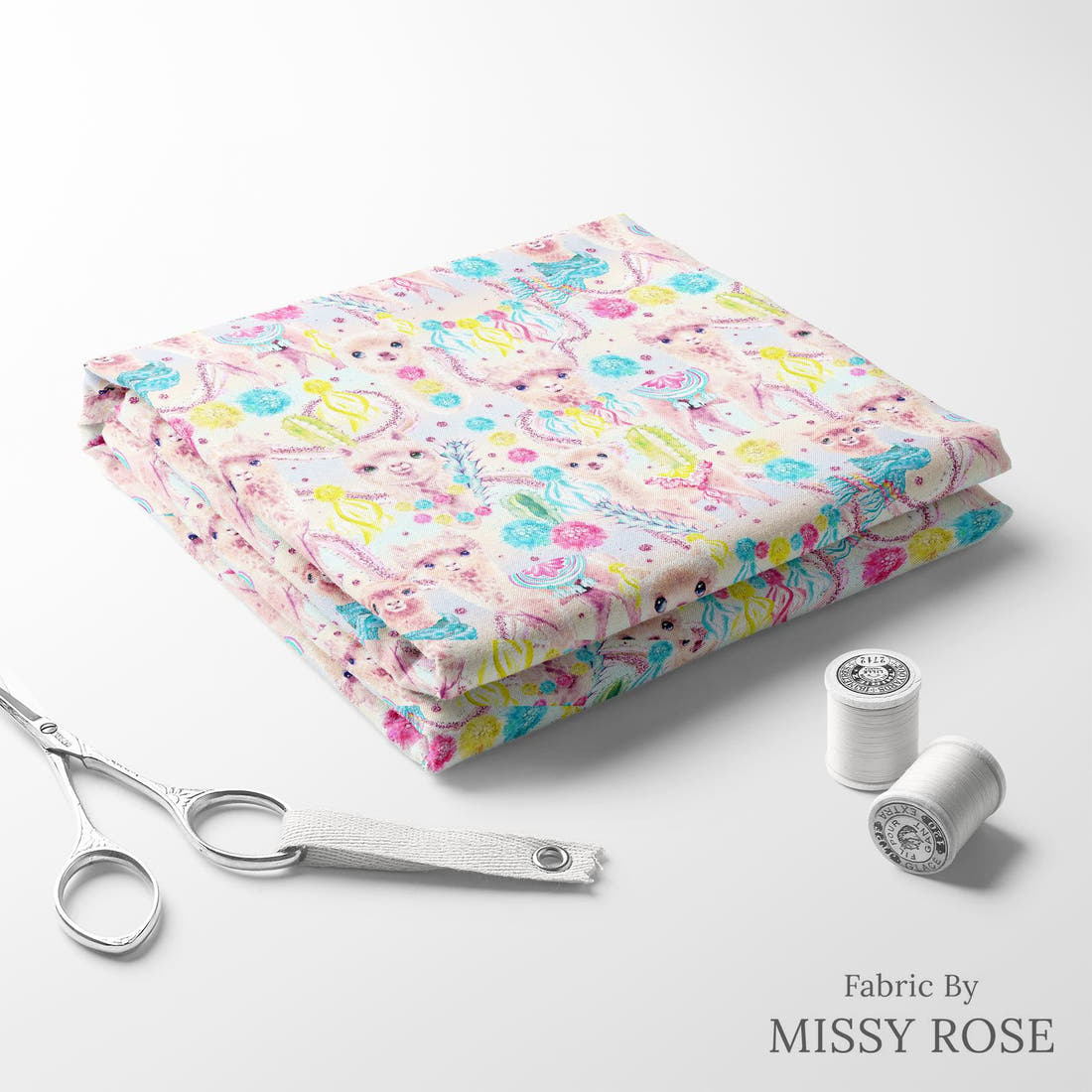 Design 570 Pastel Alpaca Fabric folded fabric stack with matching thread – pre-order fabric Australia | Fabric by Missy Rose