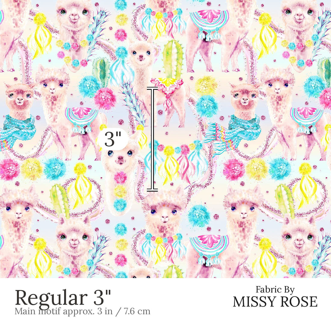 Design 570 Pastel Alpaca Fabric Regular 3 inch print scale guide | Fabric by Missy Rose
