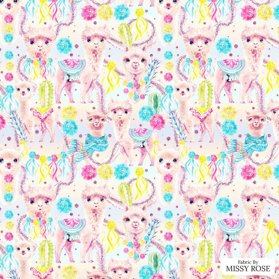 Design 570 Pastel Alpaca Fabric - flat view of the print, zoom in for detail | Fabric by Missy Rose