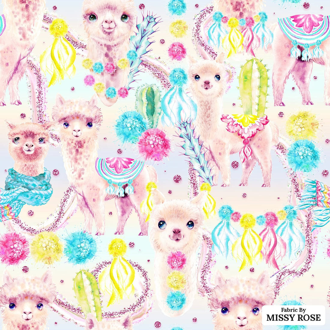 Design 570 Pastel Alpaca Fabric - flat view of the print, zoom in for detail | Fabric by Missy Rose