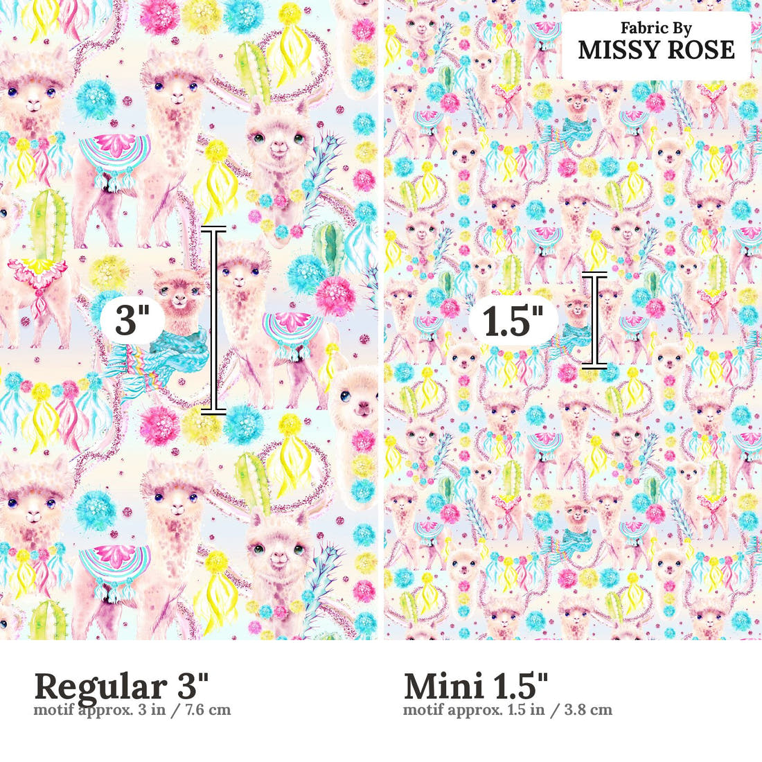 Design 570 Pastel Alpaca Fabric size comparison - print scale | Fabric by Missy Rose