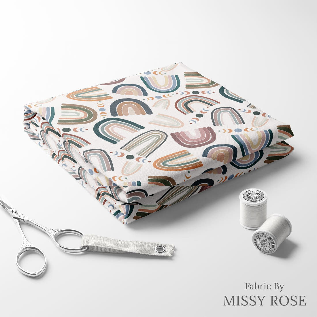 Design 571 Abstract Rainbow Fabric folded fabric stack with matching thread – pre-order fabric Australia | Fabric by Missy Rose