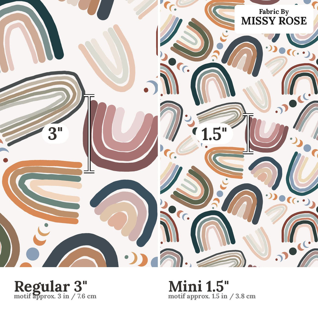 Design 571 Abstract Rainbow Fabric size comparison - print scale | Fabric by Missy Rose