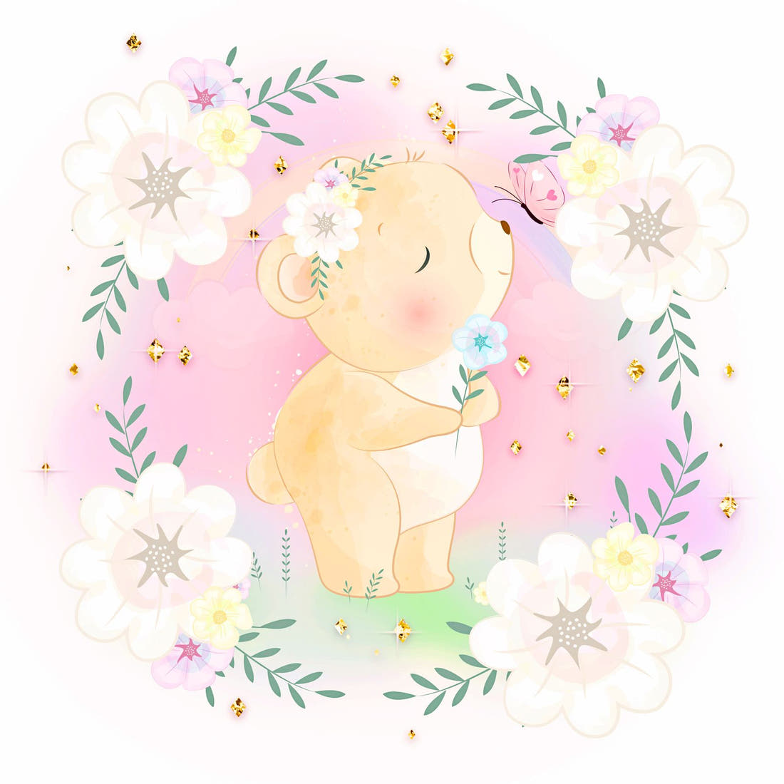 Design 572 Pastel Bear Panel – full artwork close-up of the printed picture | Fabric by Missy Rose
