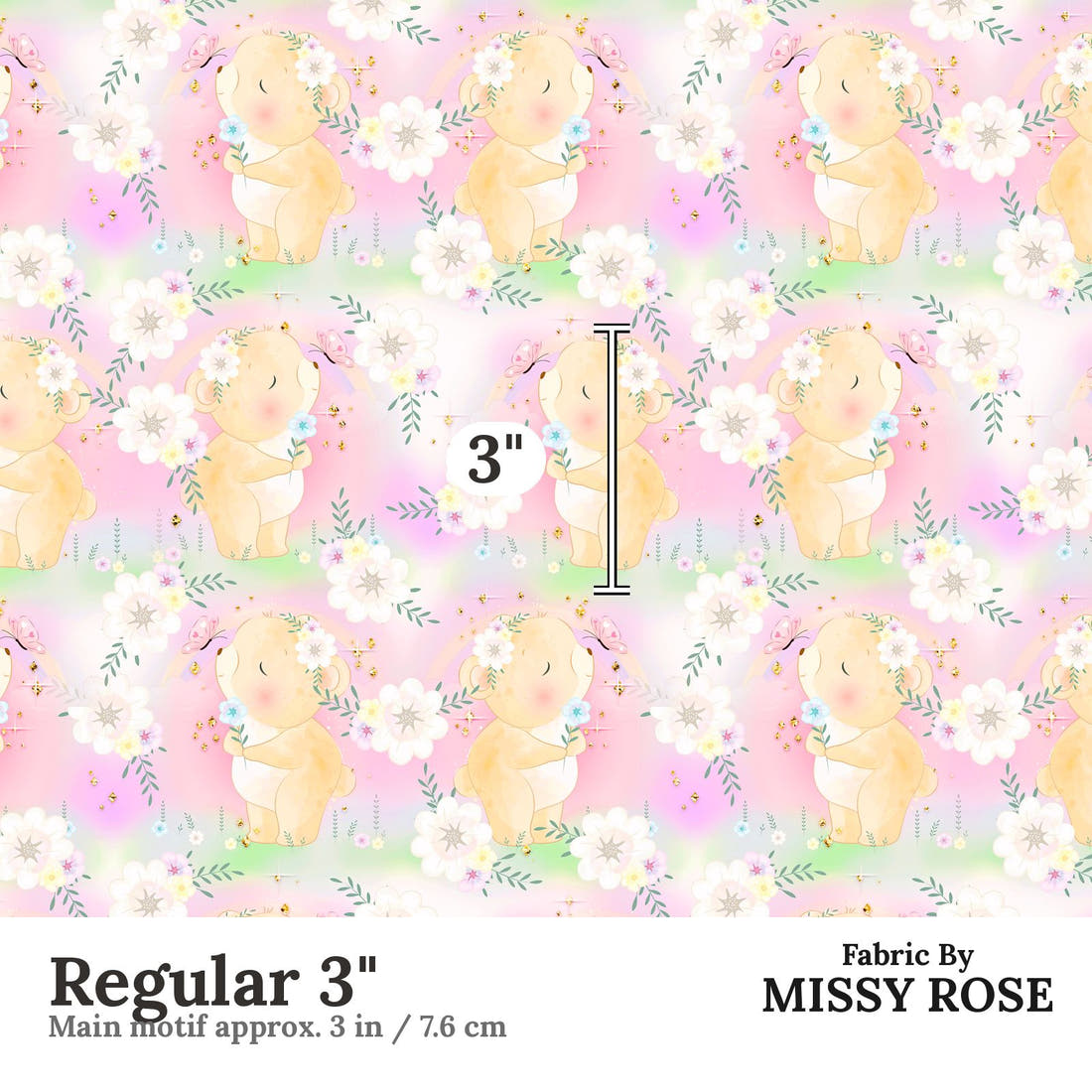 Design 572 Pastel Bear Fabric Regular 3" - print scale | Fabric by Missy Rose