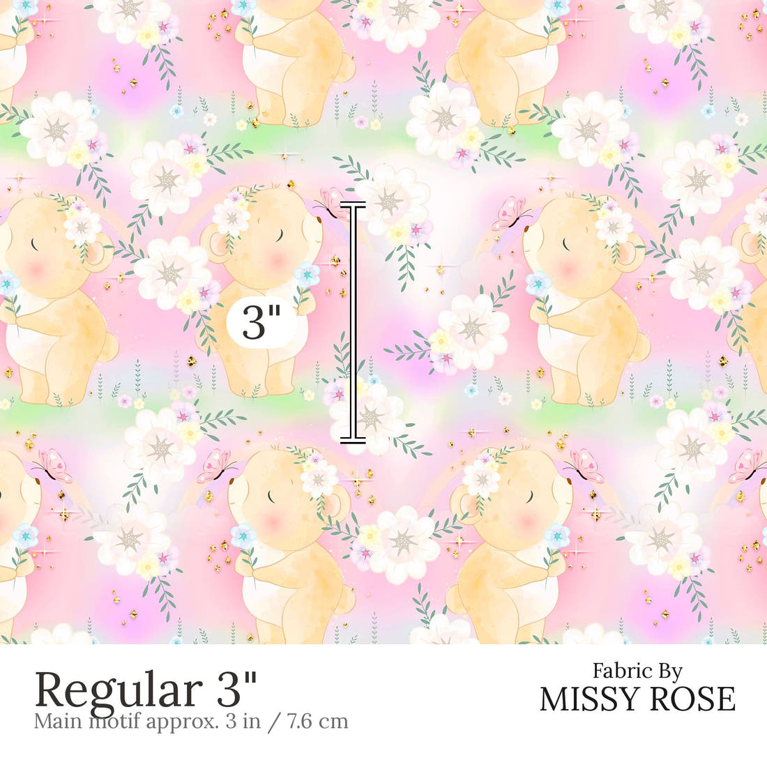 Design 572 Pastel Bear Fabric Regular 3 inch print scale guide | Fabric by Missy Rose