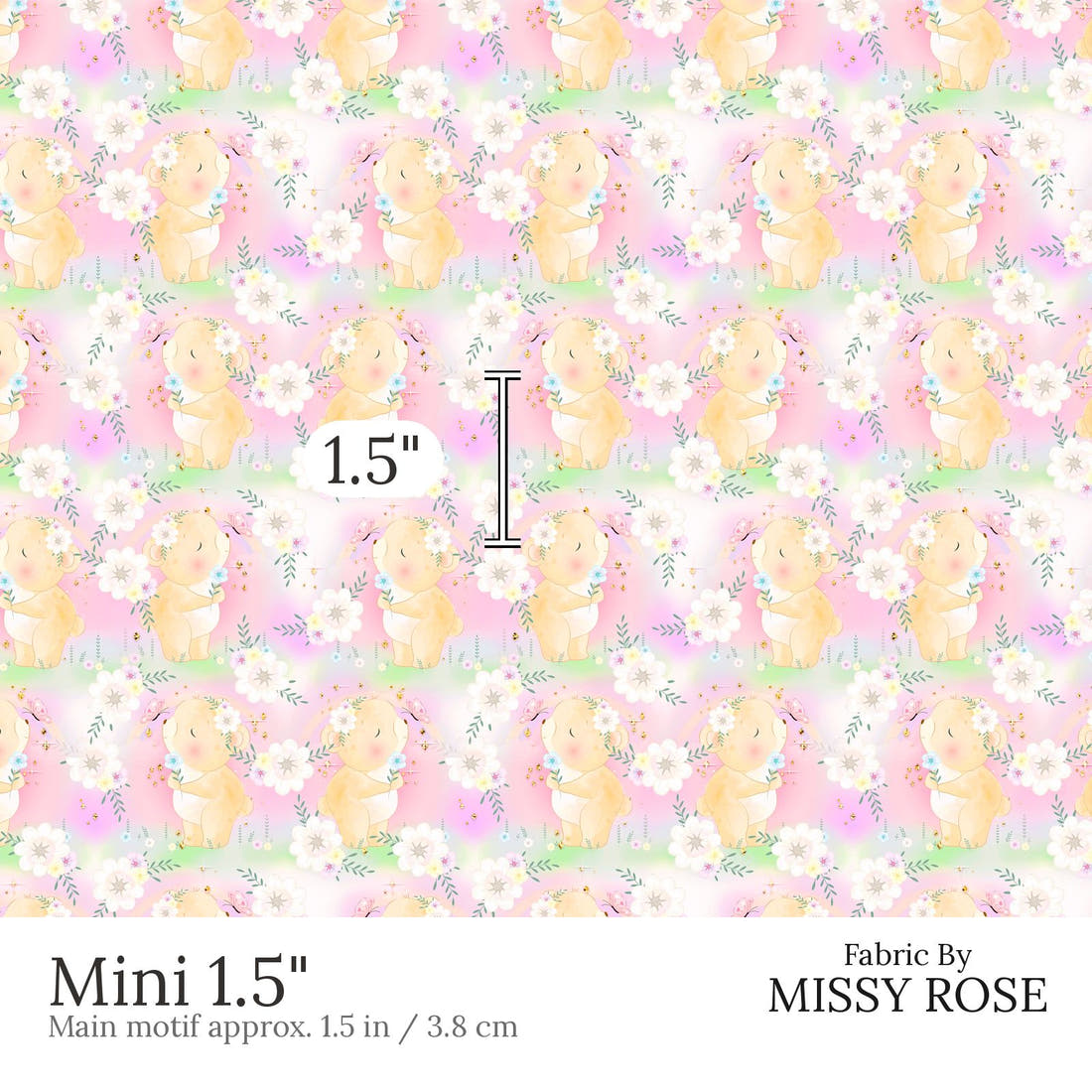 Design 572 Pastel Bear Fabric Mini 1.5 inch print scale guide | Fabric by Missy Rose