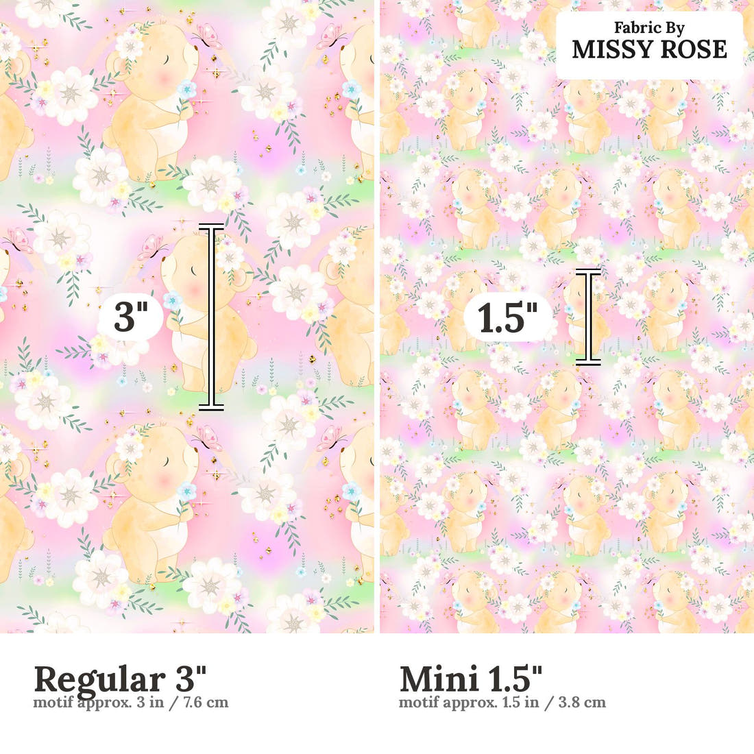 Design 572 Pastel Bear Fabric size comparison - print scale | Fabric by Missy Rose