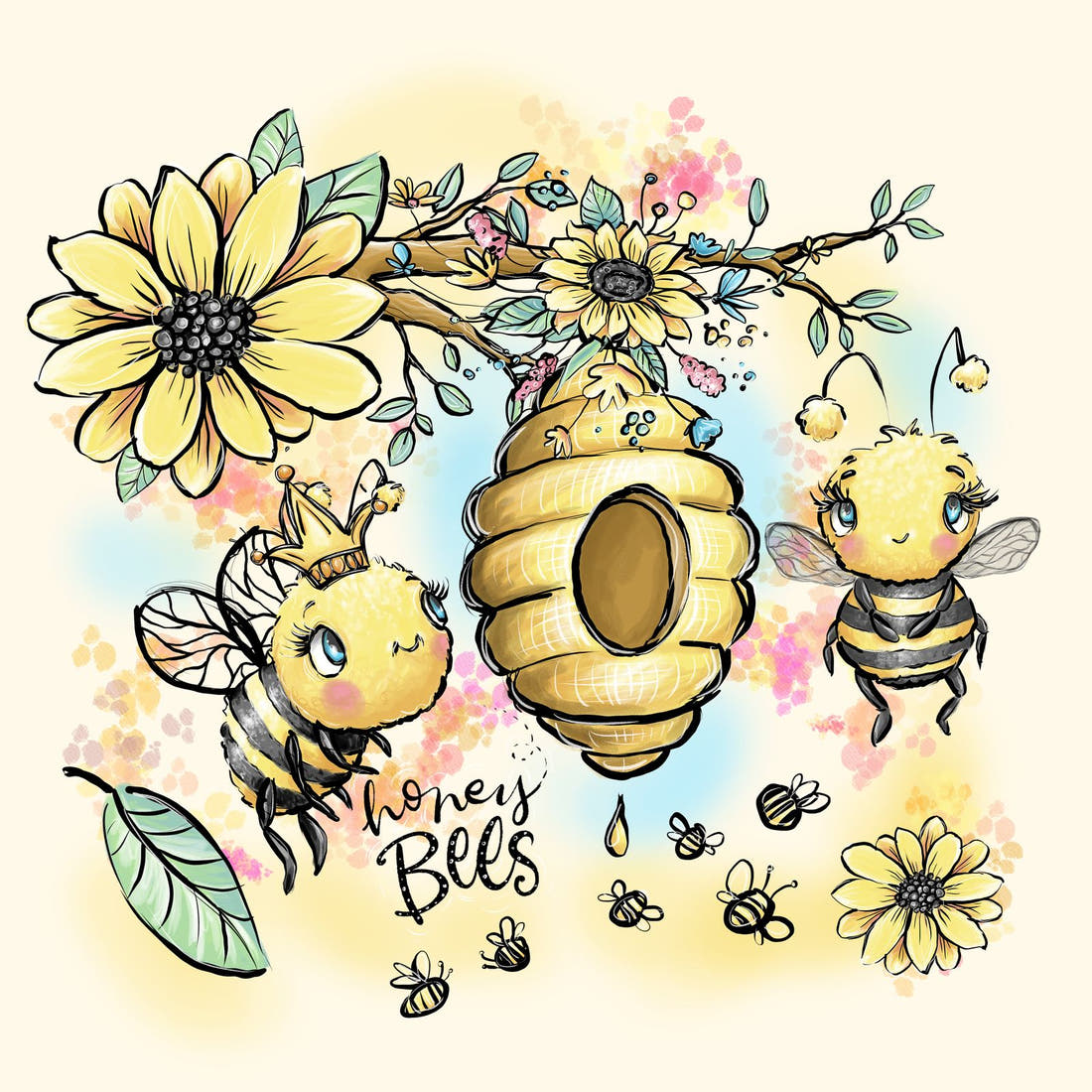 Design 573 Yellow Bee Panel – full artwork close-up of the printed picture | Fabric by Missy Rose