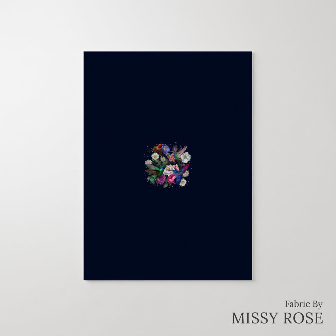 Design 574 Navy Hummingbird Panel – printed fabric panel with centred picture, custom printed to order | Fabric by Missy Rose