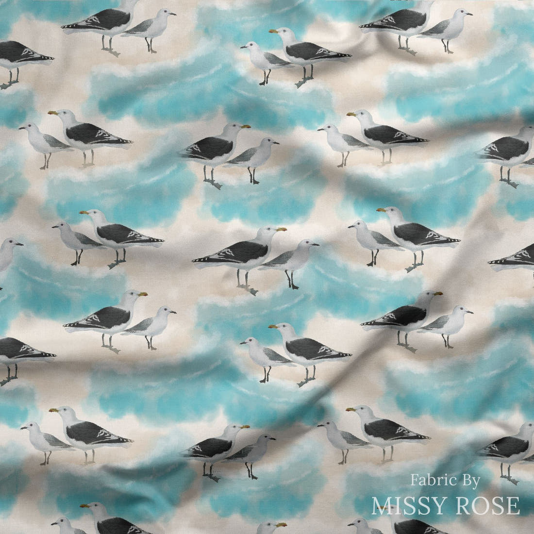 Design 575 Seagull Fabric draped fabric mockup – custom printed fabric by the metre | Fabric by Missy Rose
