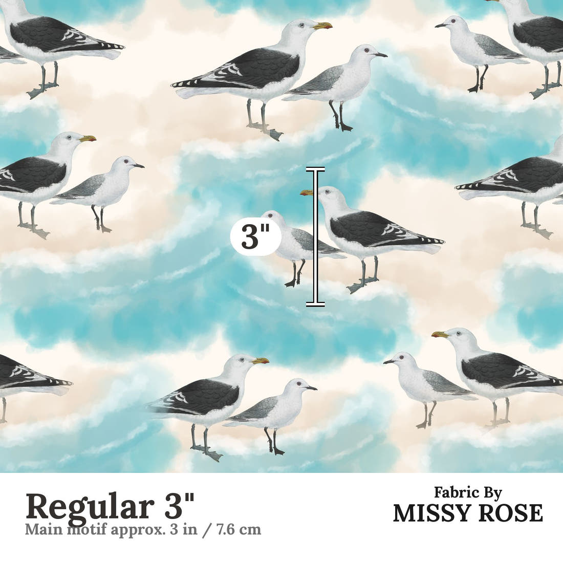 Design 575 Seagull Fabric Regular 3" - print scale | Fabric by Missy Rose
