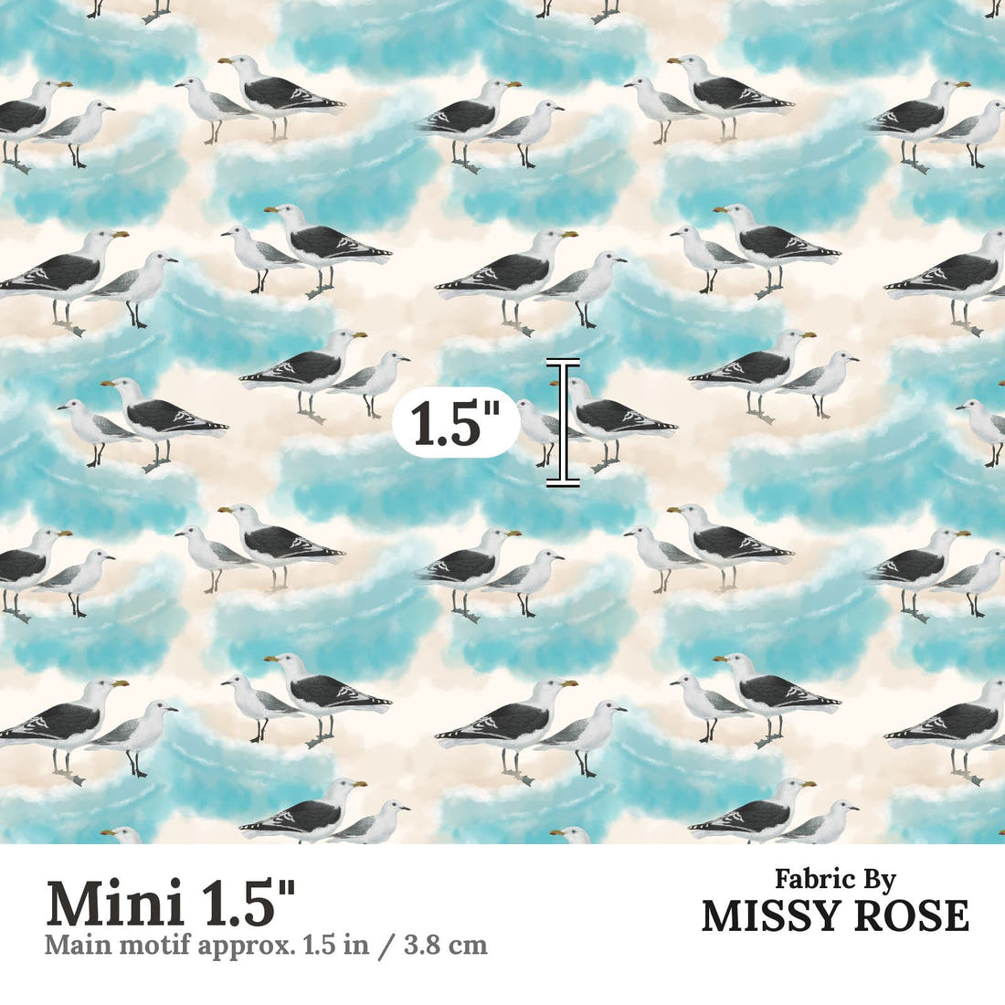 Design 575 Seagull Fabric Mini 1.5" - print scale | Fabric by Missy Rose