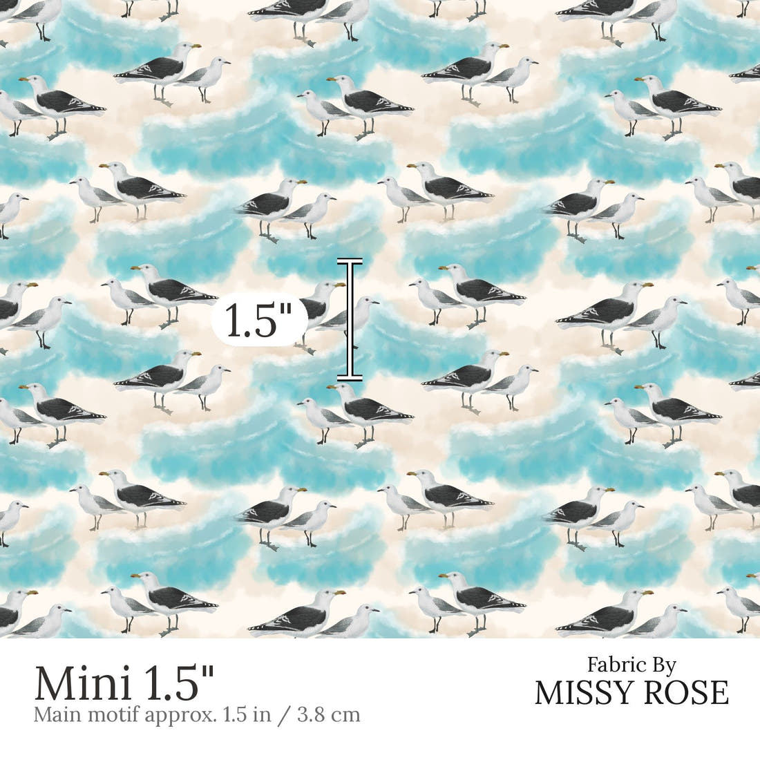 Design 575 Seagull Fabric Mini 1.5 inch print scale guide | Fabric by Missy Rose