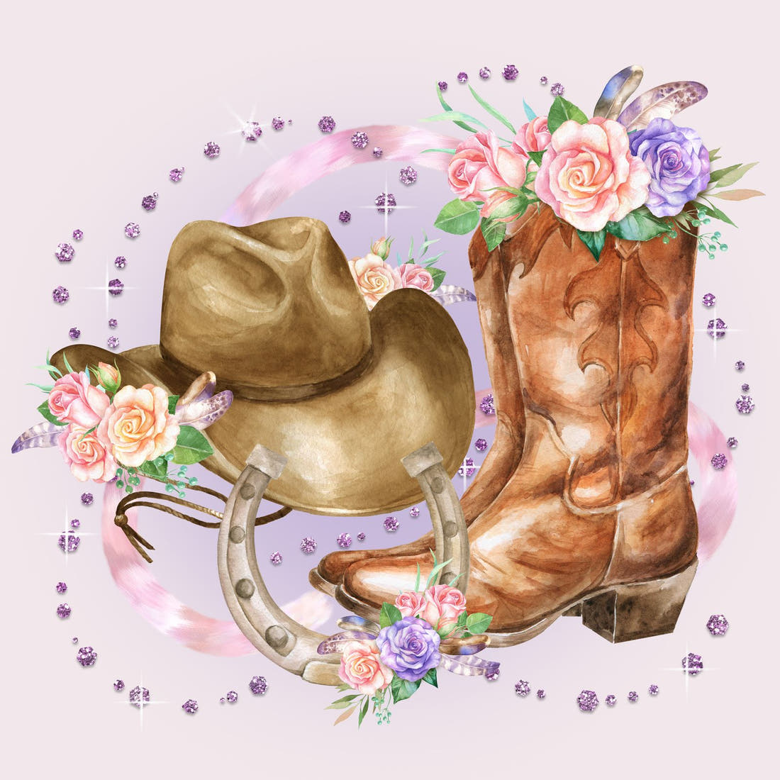 Design 576 Purple Cowgirl Panel – full artwork close-up of the printed picture | Fabric by Missy Rose