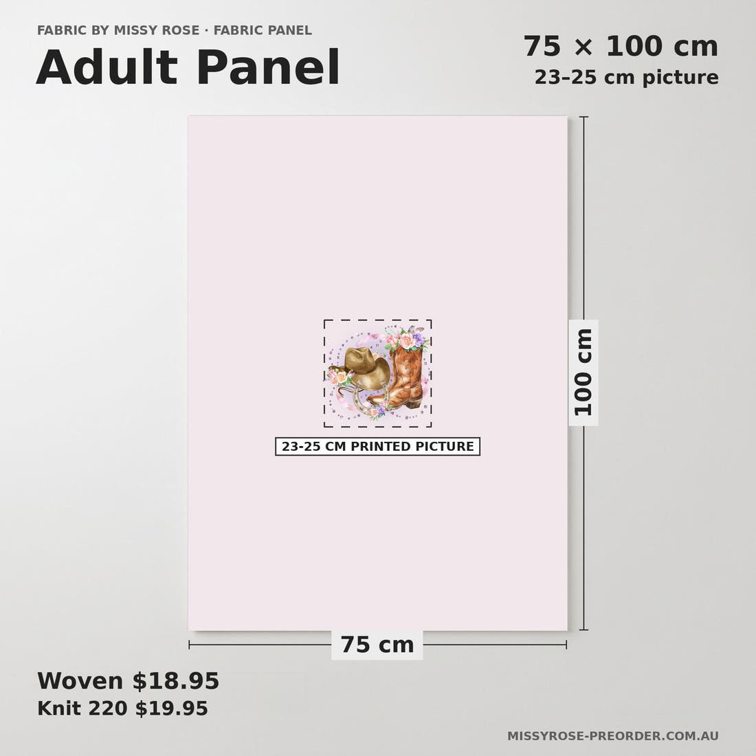 Design 576 Purple Cowgirl Panel adult panel sizing – 23–25 cm printed picture on 75 × 100 cm fabric | Fabric by Missy Rose