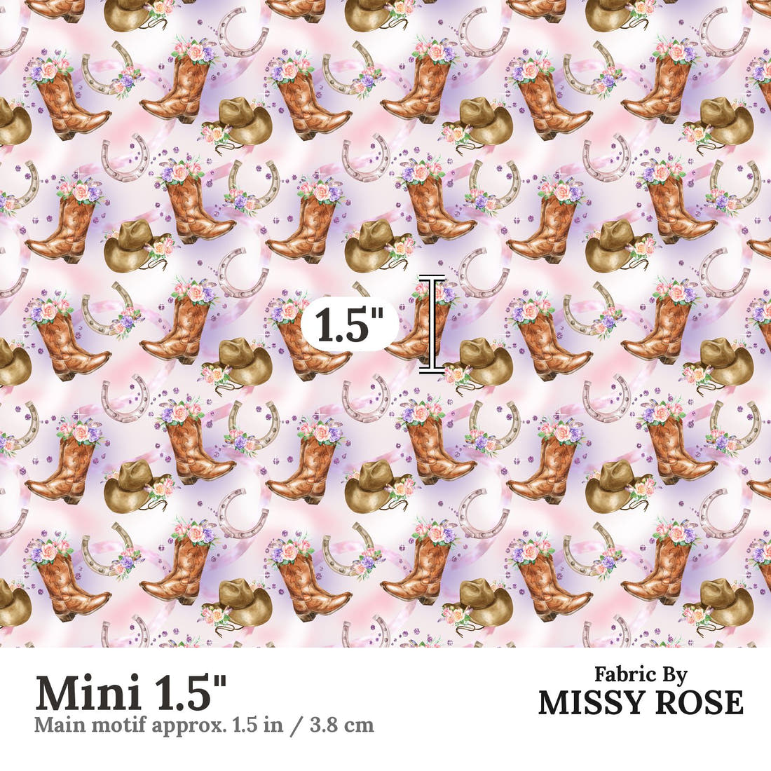 Design 576 Purple Cowgirl Fabric Mini 1.5" - print scale | Fabric by Missy Rose