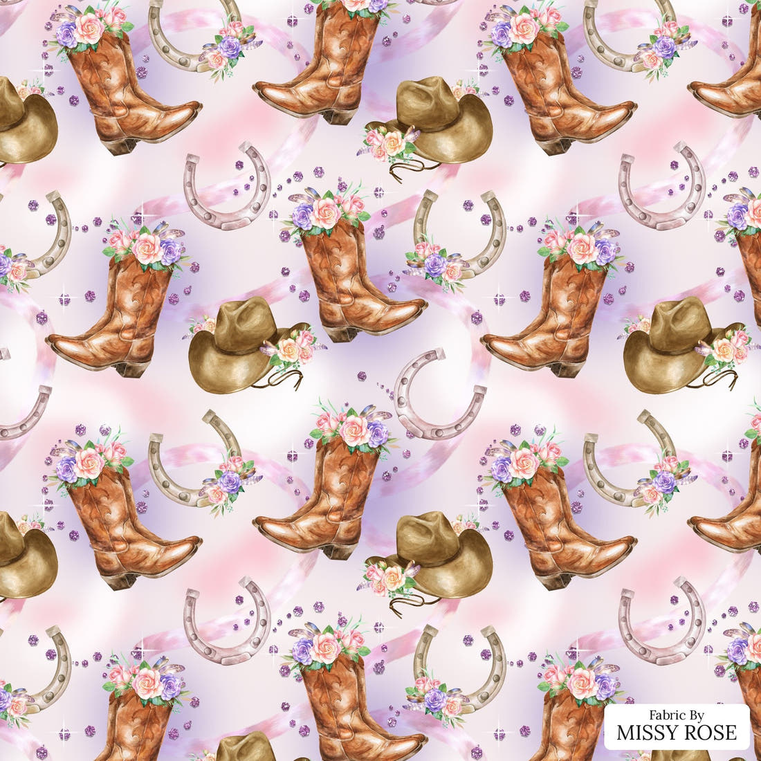 Design 576 Purple Cowgirl Fabric - flat view of the print, zoom in for detail | Fabric by Missy Rose