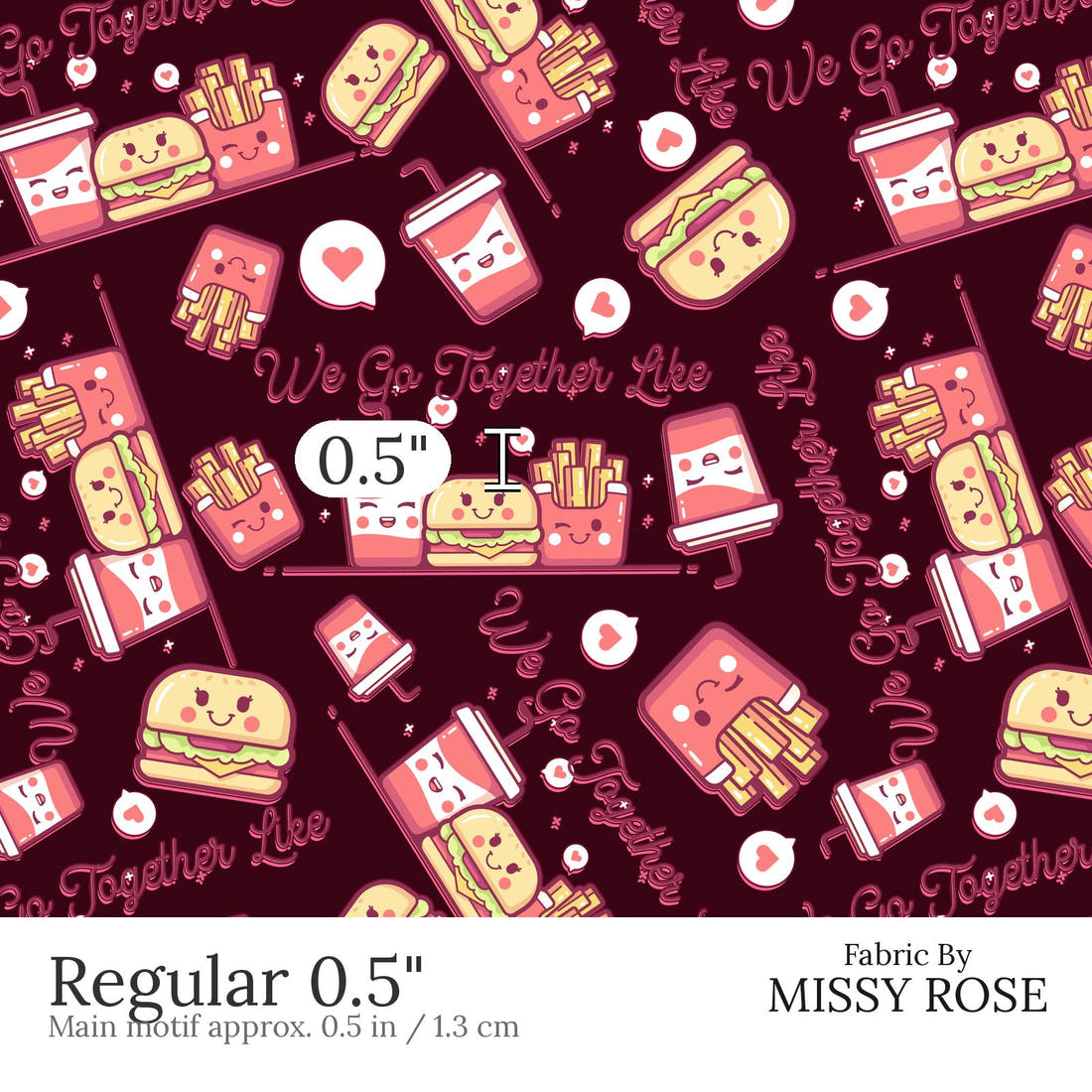 Design 577 Cute Foods Fabric Regular 0.5 inch print scale guide | Fabric by Missy Rose