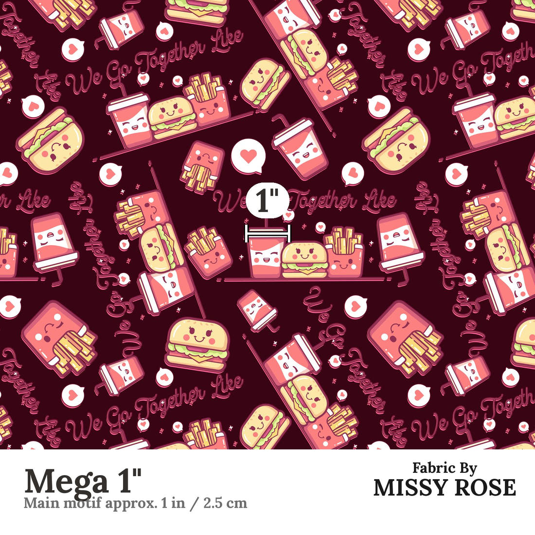 Design 577 Cute Foods Fabric Mega 1" - print scale | Fabric by Missy Rose
