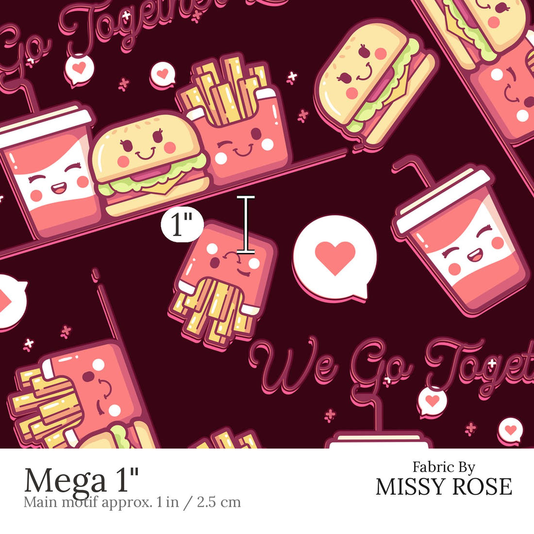Design 577 Cute Foods Fabric Mega 1 inch print scale guide | Fabric by Missy Rose