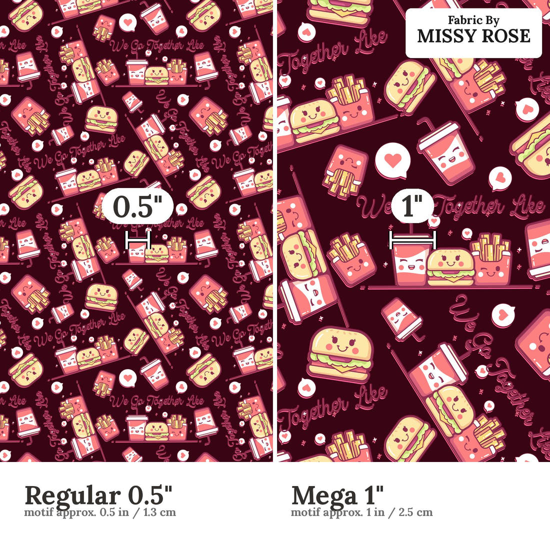 Design 577 Cute Foods Fabric size comparison - print scale | Fabric by Missy Rose