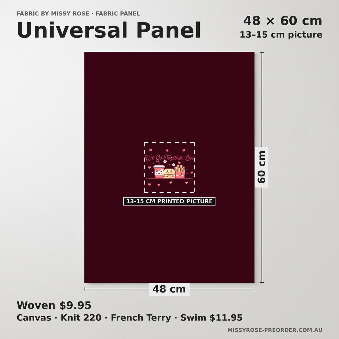 Design 577 Cute Foods Panel universal panel sizing – 13–15 cm printed picture on 48 × 60 cm fabric | Fabric by Missy Rose
