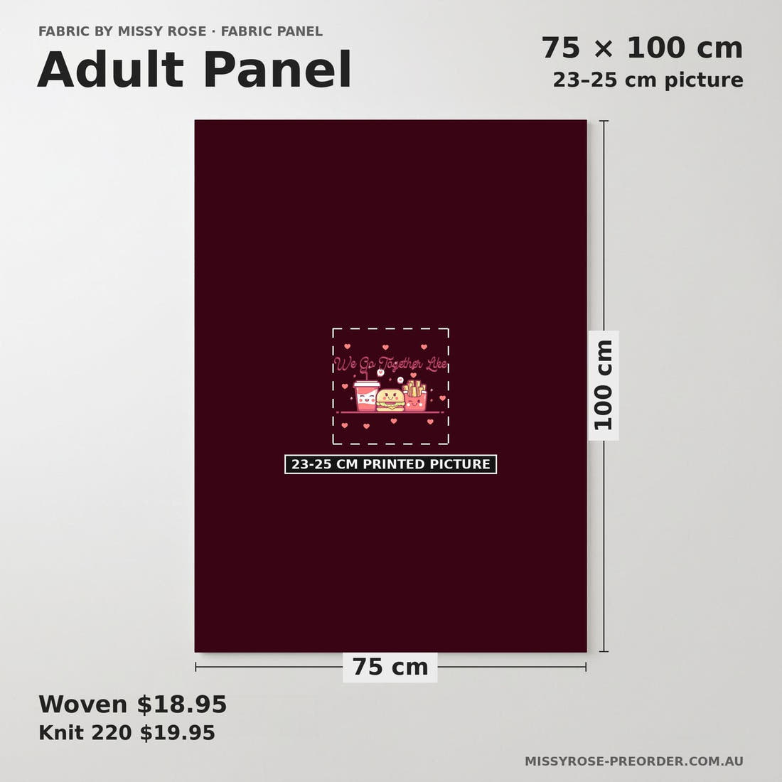Design 577 Cute Foods Panel adult panel sizing – 23–25 cm printed picture on 75 × 100 cm fabric | Fabric by Missy Rose