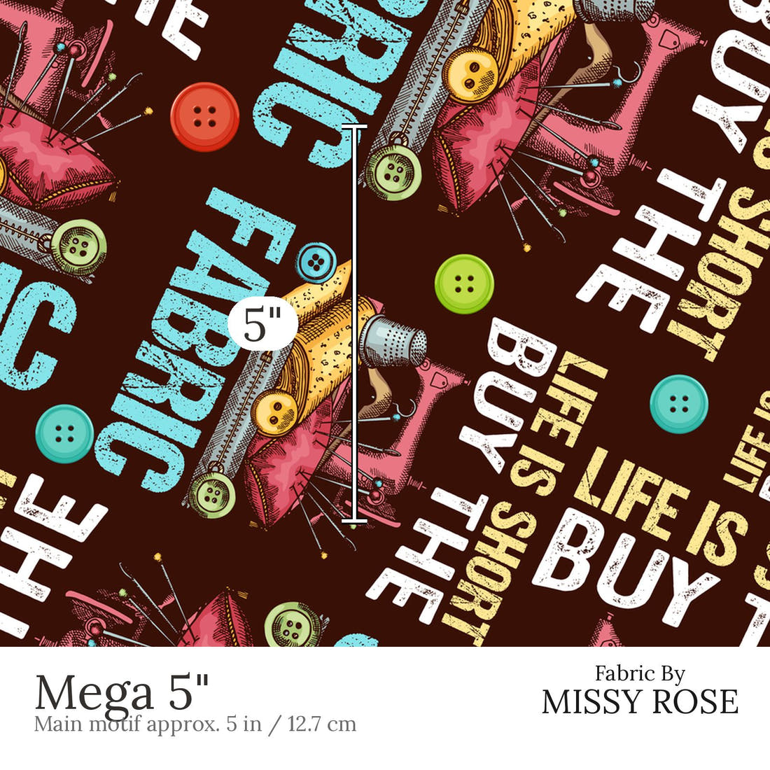 Design 578 Funny Sewing Fabric Mega 5 inch print scale guide | Fabric by Missy Rose