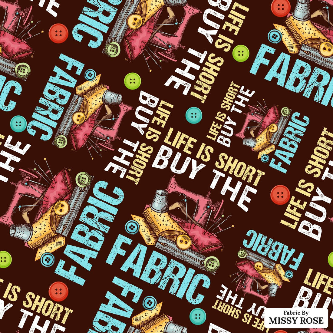 Design 578 Funny Sewing Fabric - flat view of the print, zoom in for detail | Fabric by Missy Rose