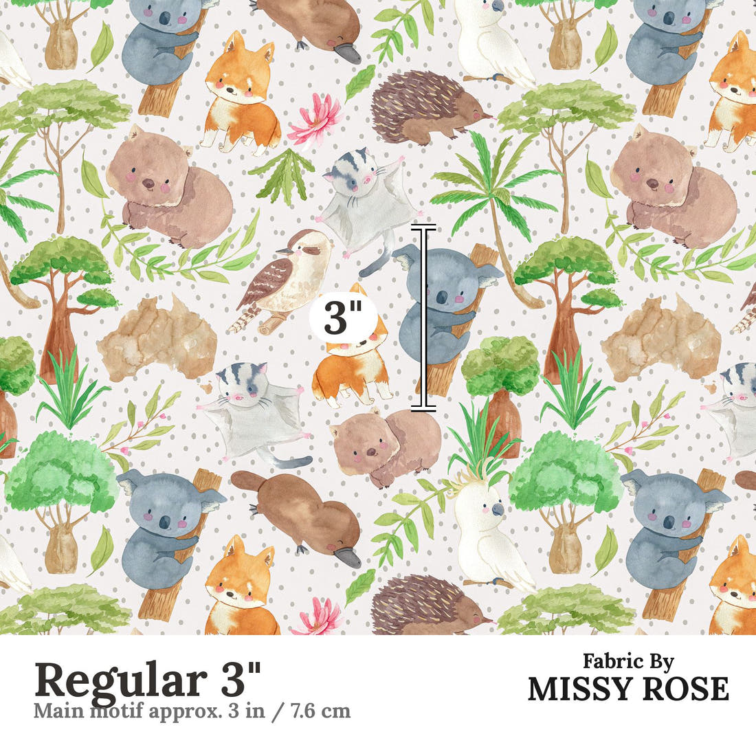 Design 579 Cute Australian Animals Fabric Regular 3" - print scale | Fabric by Missy Rose